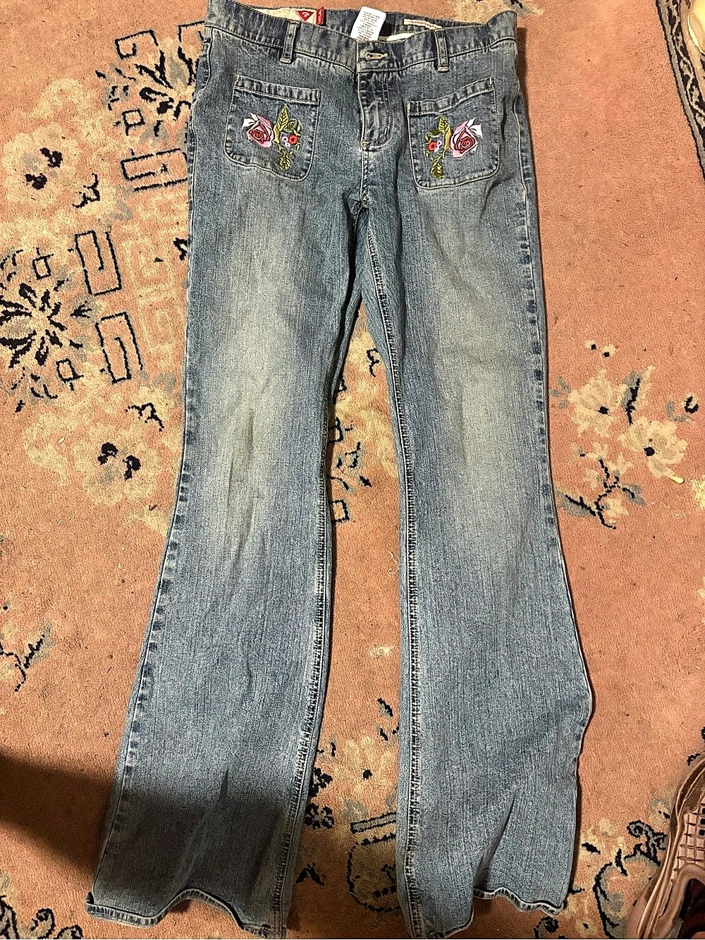 Vintage Guess Y320209 Floral Embroidered Flare Jeans Blue Waist 28